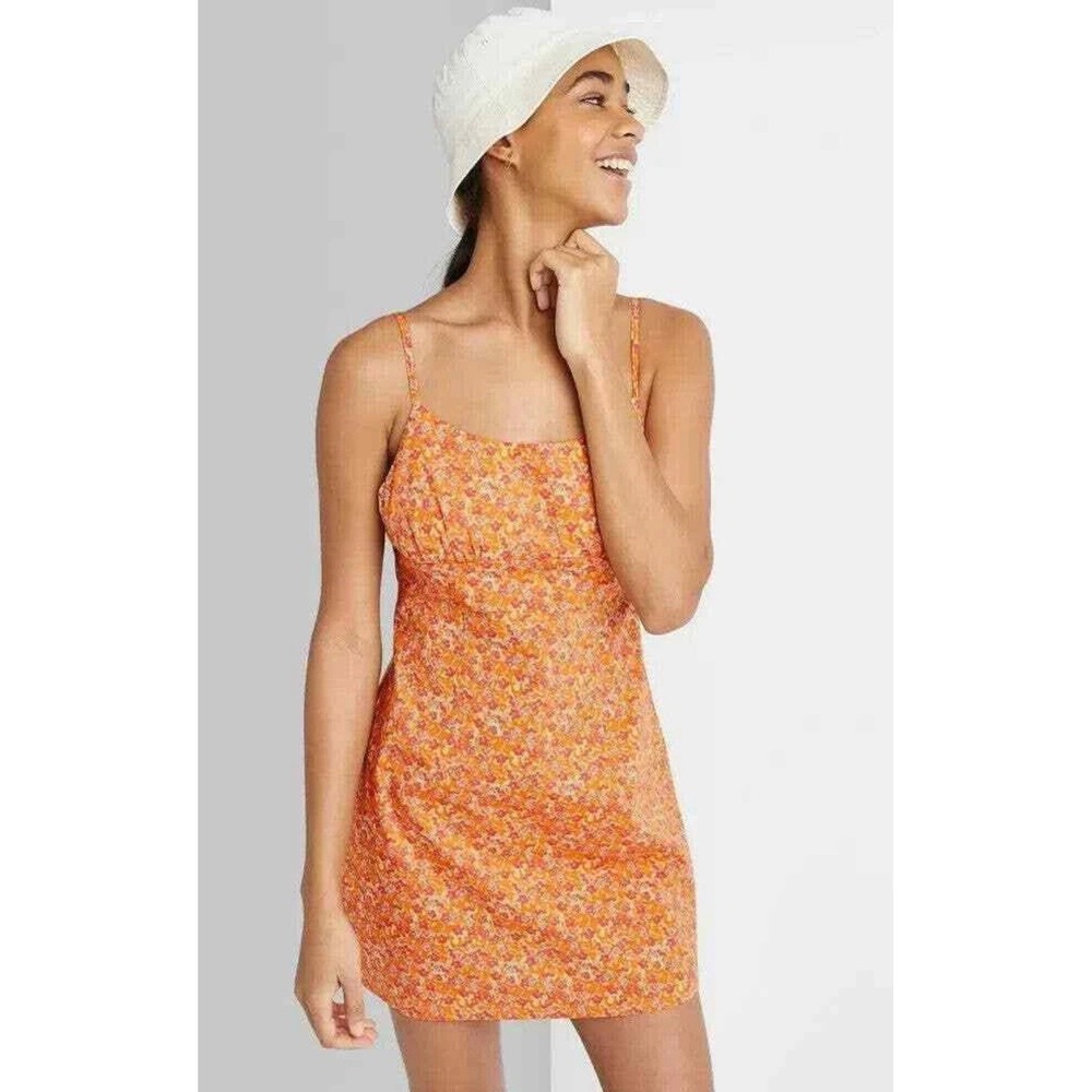 Wild Fable Skater Dress Mini Size XS/S Sleeveless Beach Sundress Orange Floral